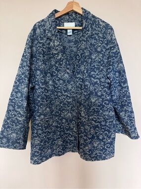 Susan Graver Denim Blue Patterned Lightweight Blazer Jacket Size 2XL